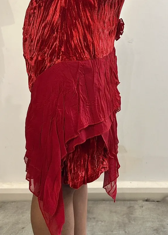 Vintage Italian Asymmetrical Sheer Ruffle Midi Dress (S/M) - Image 6