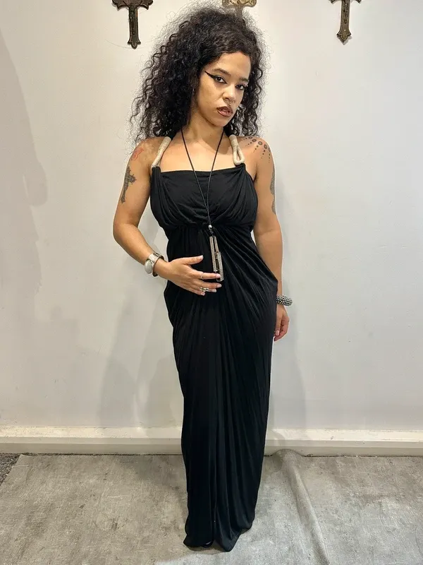 Vintage AllSaints Rope Black Avant Garde Long Dress (XS/S)