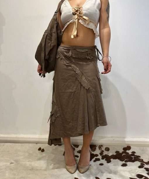 Alternative view of Vintage Italian Cotton Linen Asymmetrical Ruffle Midi Skirt (S)