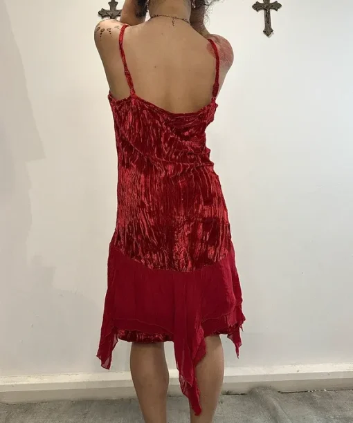 Vintage Italian Asymmetrical Sheer Ruffle Midi Dress (S/M) - Image 3