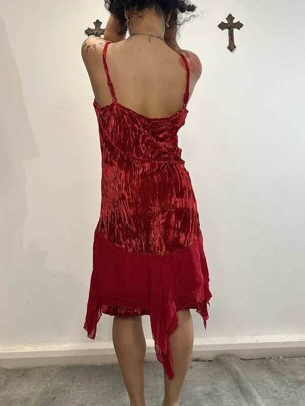 Vintage Italian Asymmetrical Sheer Ruffle Midi Dress (S/M) - Image 3