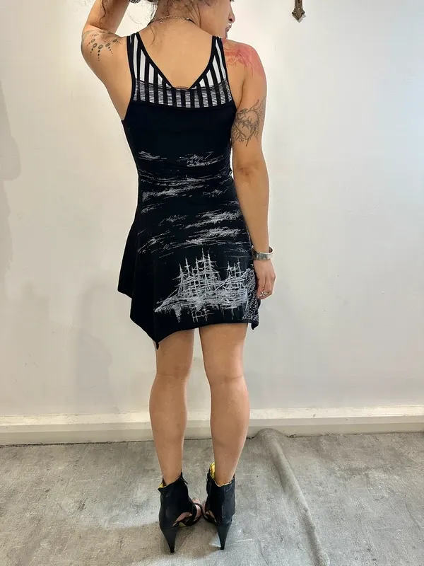 Vintage Save The Queen! Designer Striped Asymmetrical Mini Dress Long Top ( - Image 4
