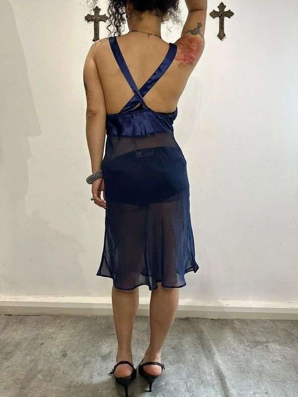 Vintage Italian Sheer Purple Slip Dress (S/M) - Image 2