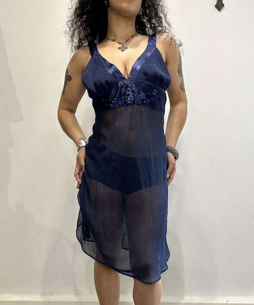 Vintage Italian Sheer Purple Slip Dress (S/M)