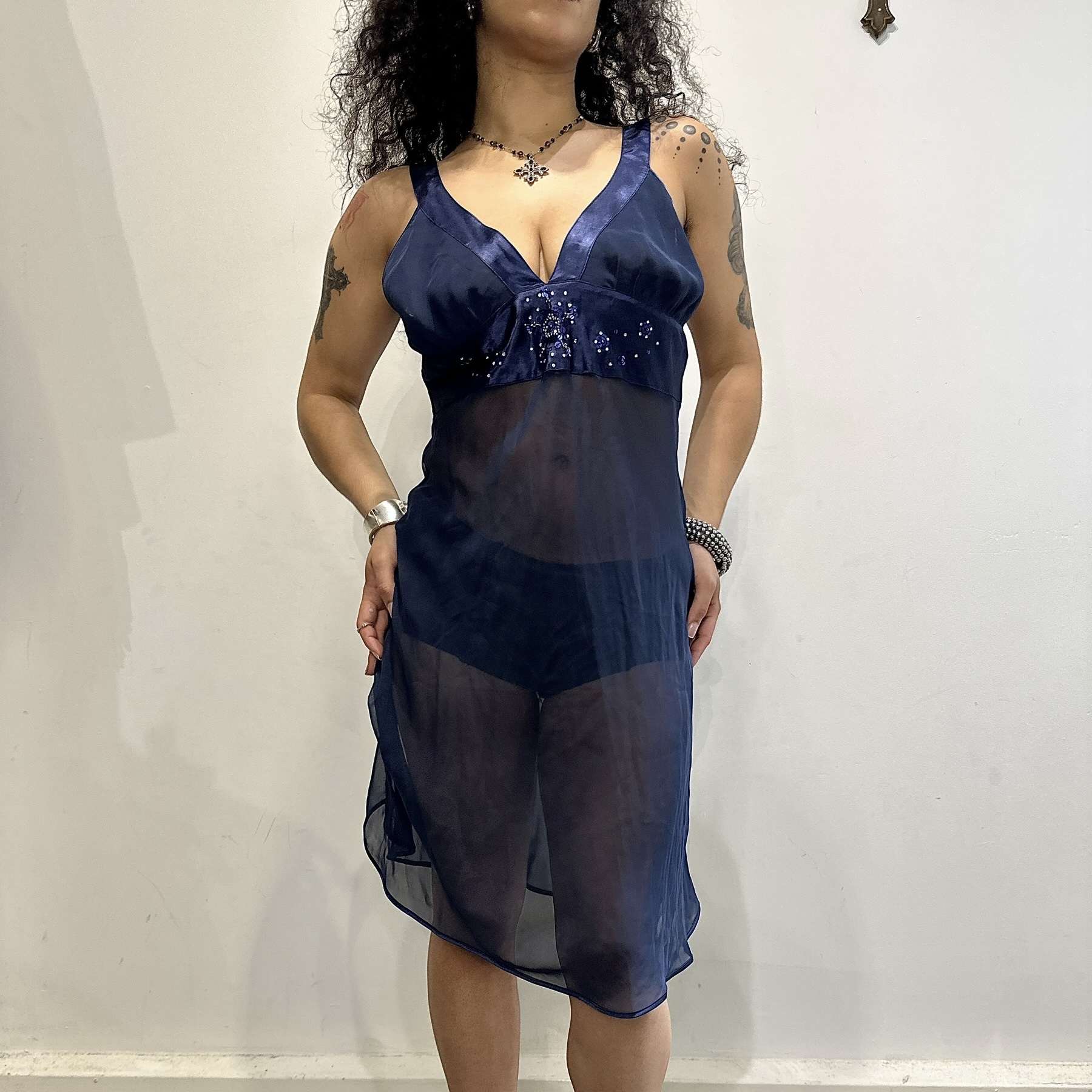 Vintage Italian Sheer Purple Slip Dress (S/M)