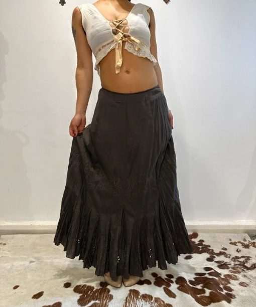 Vintage Cotton Brown Milkmaid Maxi Skirt (S/M)