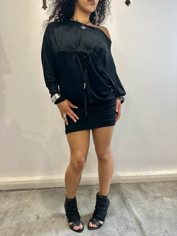 Vintage Cop Copine Asymmetrical Batwing Mini Dress (S/M) - Image 3