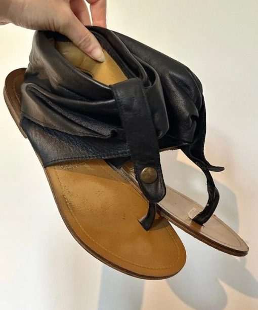 Vintage 2010s Avant Garde Open Toe Black Leather Sandals (UK 5)