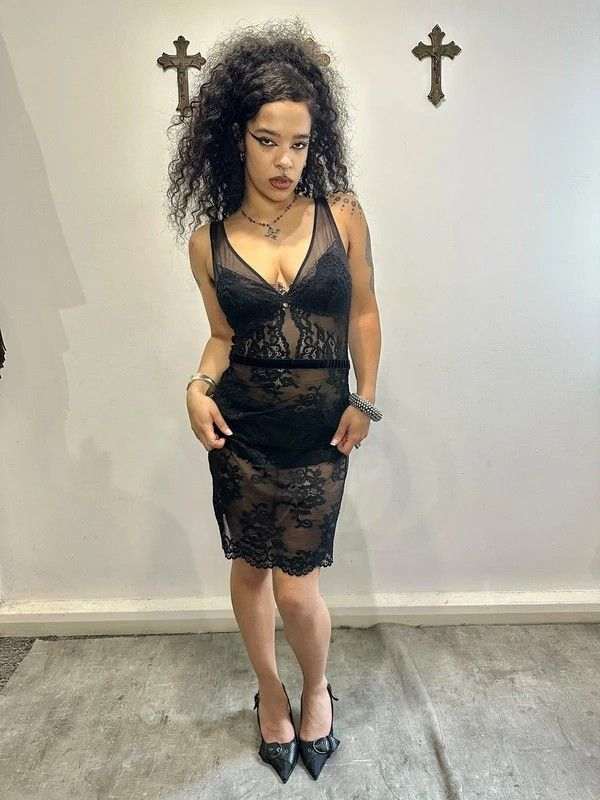 Vintage Italian Intimissimi Black Lace Midi Dress (S/M) - Image 2