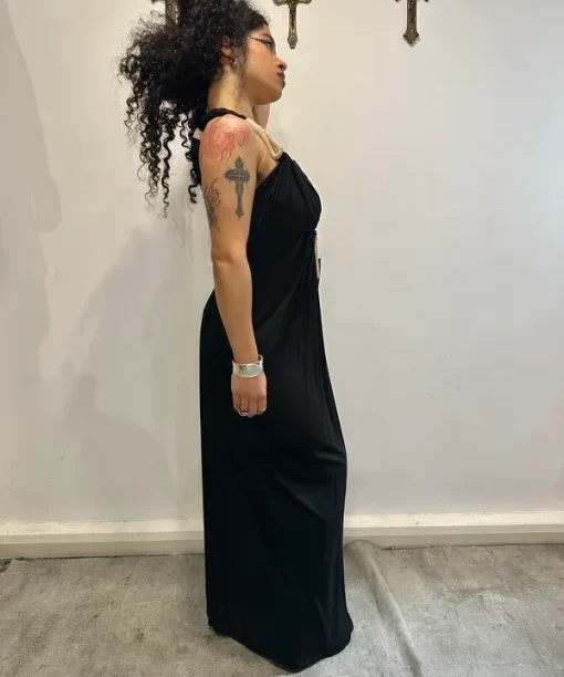 Vintage AllSaints Rope Black Avant Garde Long Dress (XS/S) - Image 4