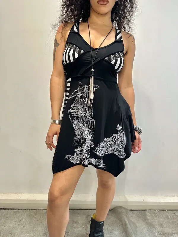 Vintage Save The Queen! Designer Striped Asymmetrical Mini Dress Long Top ( - Image 6
