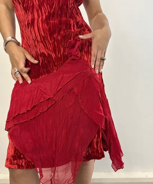 Vintage Italian Asymmetrical Sheer Ruffle Midi Dress (S/M) - Image 7