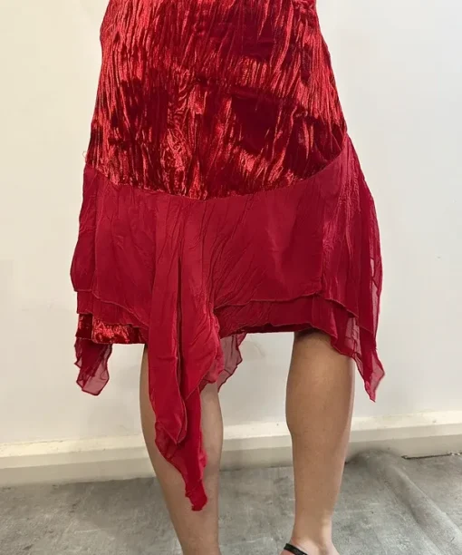 Vintage Italian Asymmetrical Sheer Ruffle Midi Dress (S/M) - Image 4