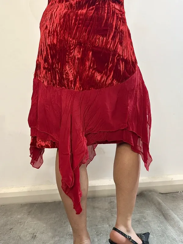 Vintage Italian Asymmetrical Sheer Ruffle Midi Dress (S/M) - Image 4