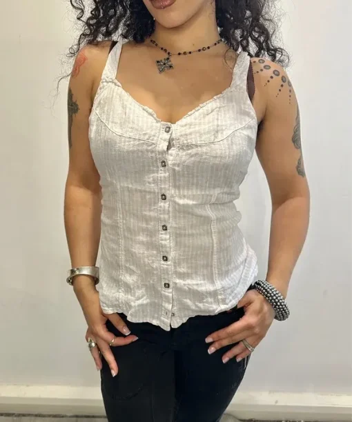 Alternative view of French Vintage Lace up Back Cotton Milkmaid Top (S/M-M)