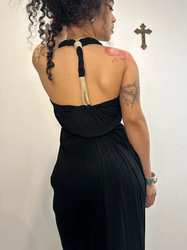 Vintage AllSaints Rope Black Avant Garde Long Dress (XS/S) - Image 5