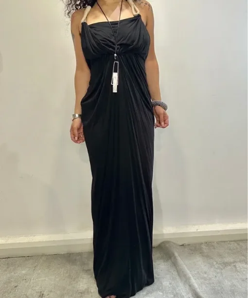 Vintage AllSaints Rope Black Avant Garde Long Dress (XS/S) - Image 3