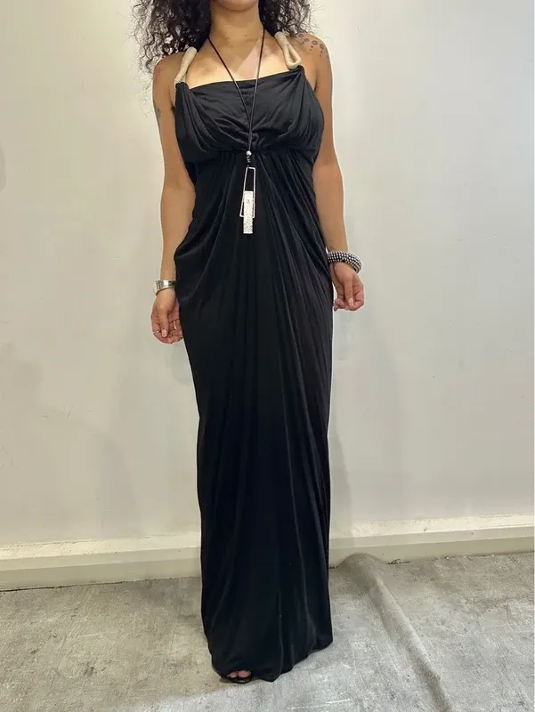 Vintage AllSaints Rope Black Avant Garde Long Dress (XS/S) - Image 3