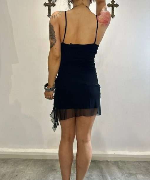 Vintage Black Ruffle Mesh Mini Dress (XS/S) - Image 4