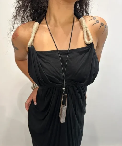 Vintage AllSaints Rope Black Avant Garde Long Dress (XS/S) - Image 7