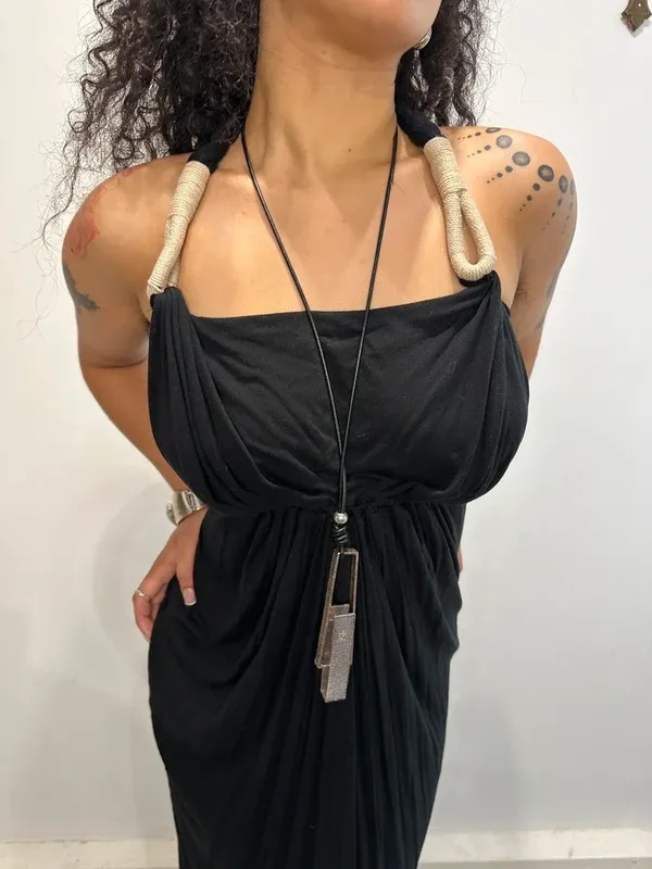 Vintage AllSaints Rope Black Avant Garde Long Dress (XS/S) - Image 7