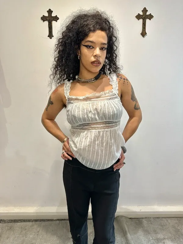 Vintage Milkmaid Linen Corset Top (S/M) - Image 6