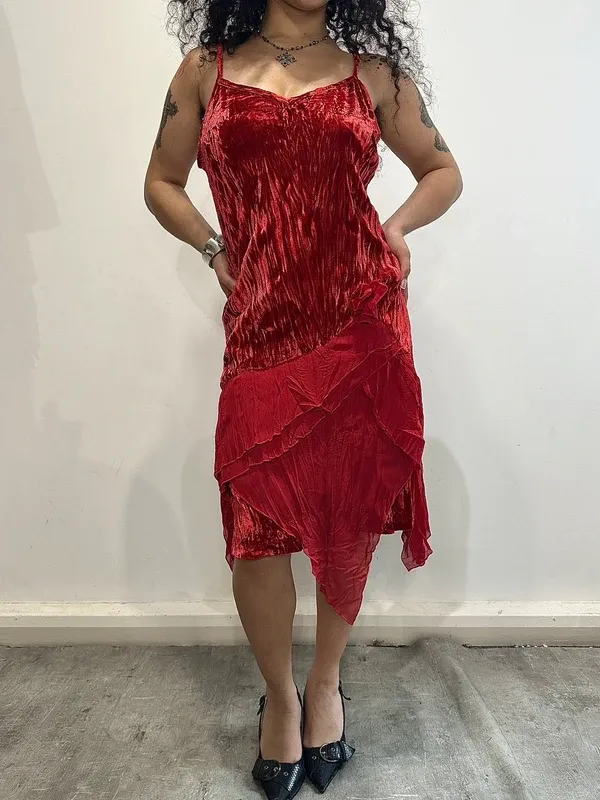 Vintage Italian Asymmetrical Sheer Ruffle Midi Dress (S/M) - Image 2