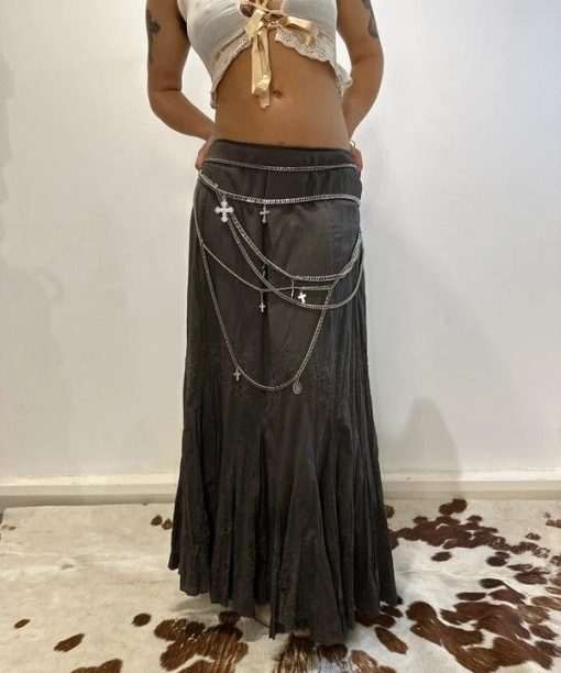 Alternative view of Vintage Cotton Brown Milkmaid Maxi Skirt (S/M)