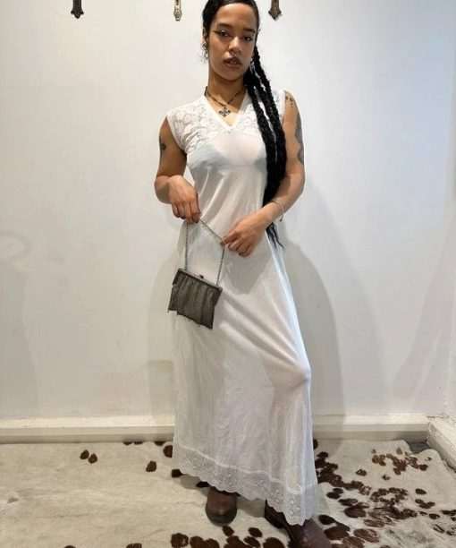 Vintage Coquette Sheer Maxi White Lace Night Gown (S/M)