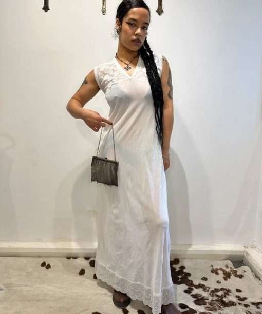 Alternative view of Vintage Coquette Sheer Maxi White Lace Night Gown (S/M)