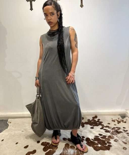 Vintage Avant Garde Grey Jersey Maxi Balloon Dress (L)