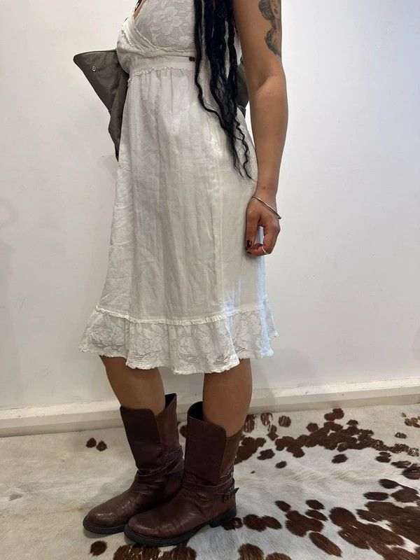 European Vintage Lace Cotton Milkmaid Summer Dress - Image 5