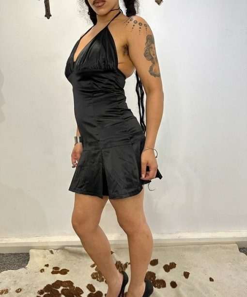 Vintage Italian 2000s Black Pleated Mini Dress (S)