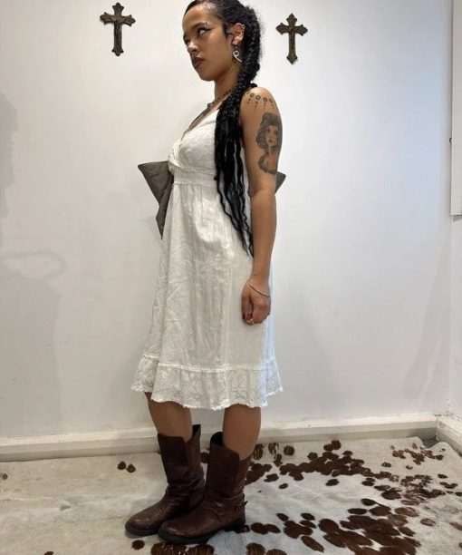 European Vintage Lace Cotton Milkmaid Summer Dress