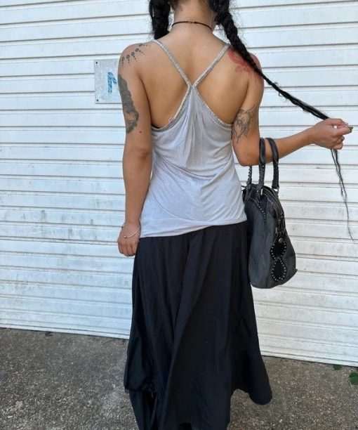 Vintage Black Asymmetrical Drawstring Utility Maxi Skirt (M/L) - Image 7