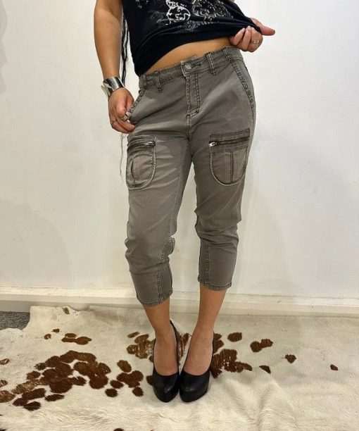 Vintage Chrome Utility Cropped Capri Pants (S)