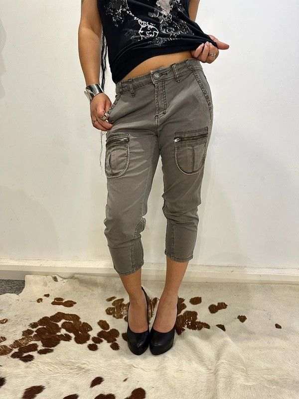 Vintage Chrome Utility Cropped Capri Pants (S)