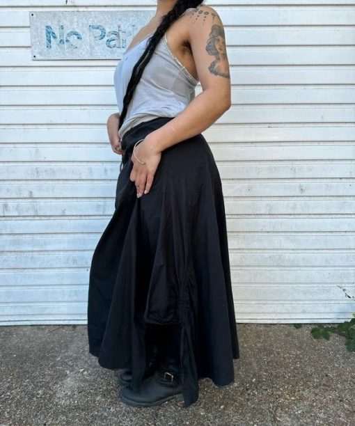Vintage Black Asymmetrical Drawstring Utility Maxi Skirt (M/L) - Image 2