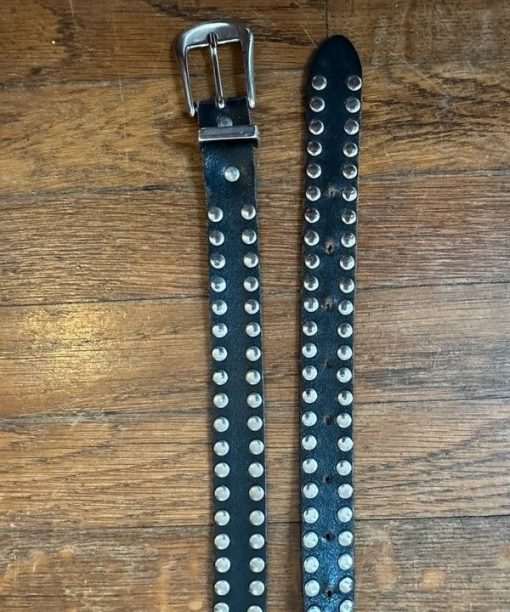 Vintage Black Leather Chrome Studded Slinky Belt - Image 4