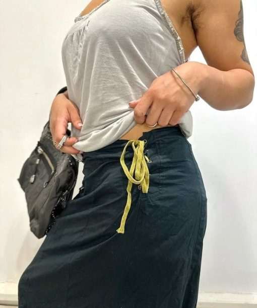 Alternative view of Vintage Italian Lace Up Corseted Side Cotton  Maxi Skirt (S/M)