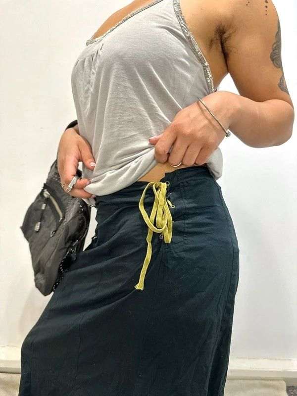 Vintage Italian Lace Up Corseted Side Cotton Maxi Skirt (S/M) - Image 2