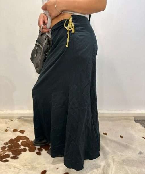 Vintage Italian Lace Up Corseted Side Cotton Maxi Skirt (S/M) - Image 3