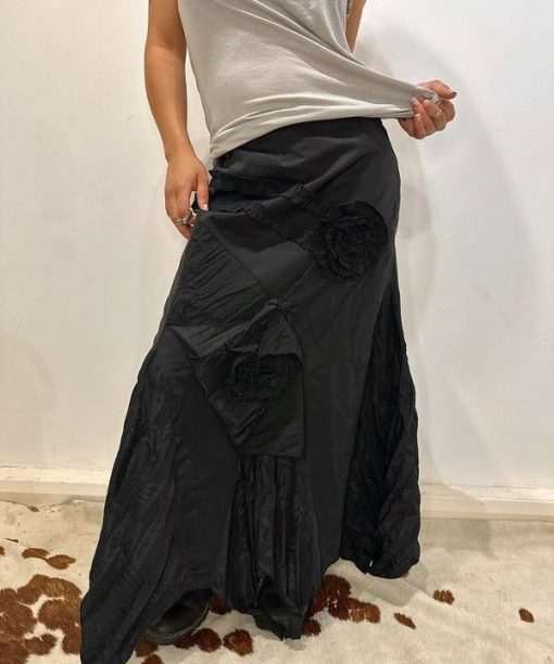 Vintage French Vintage Romantic Gothic Ruffle Asymmetrical Max Skirt (M)