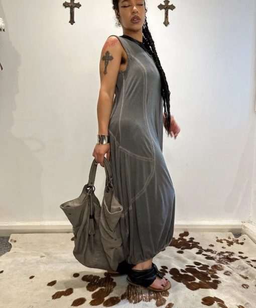 Alternative view of Vintage Avant Garde Grey Jersey Maxi Balloon Dress (L)