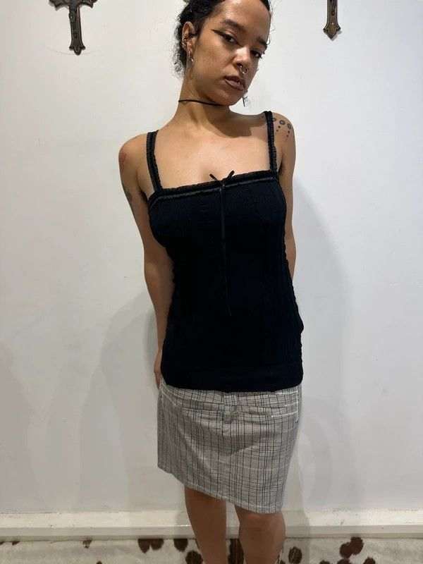 Vintage Stretch Gothic Black Ribbon Cami (M/L) - Image 3