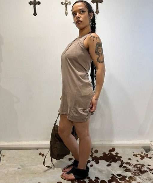 Alternative view of Vintage Brown Sleeveless Button up Mini Dress (S)