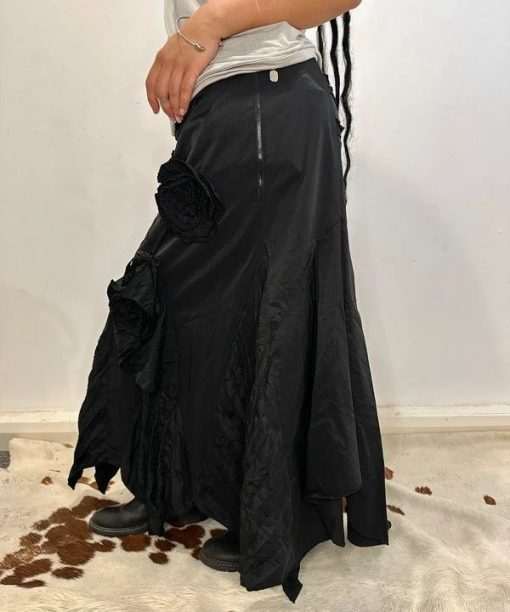 Vintage French Vintage Romantic Gothic Ruffle Asymmetrical Max Skirt (M) - Image 3