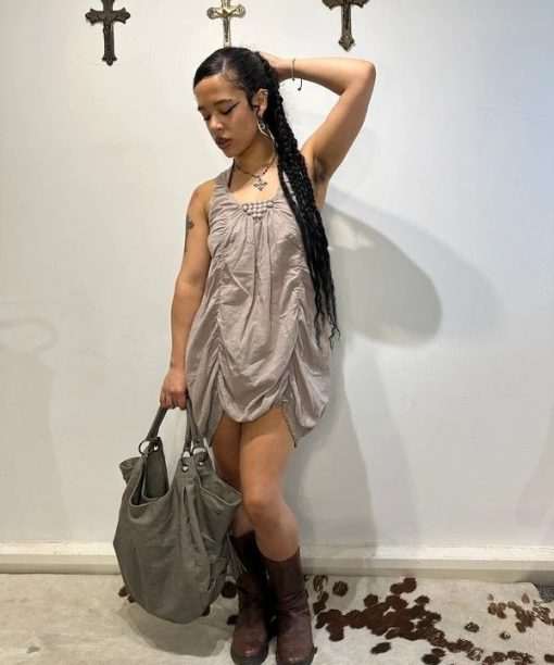 Vintage 100% Cotton Ruched Indie Sleaze Mini Dress (S) - Image 5