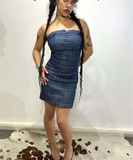 2000s Vintage Denim Bandeau Mini Dress (S)