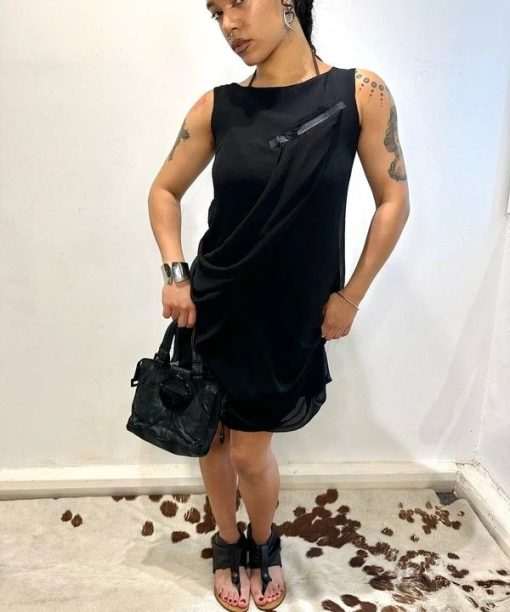 Vintage Cop Copine Avant Garden Drape Black Dress (S)